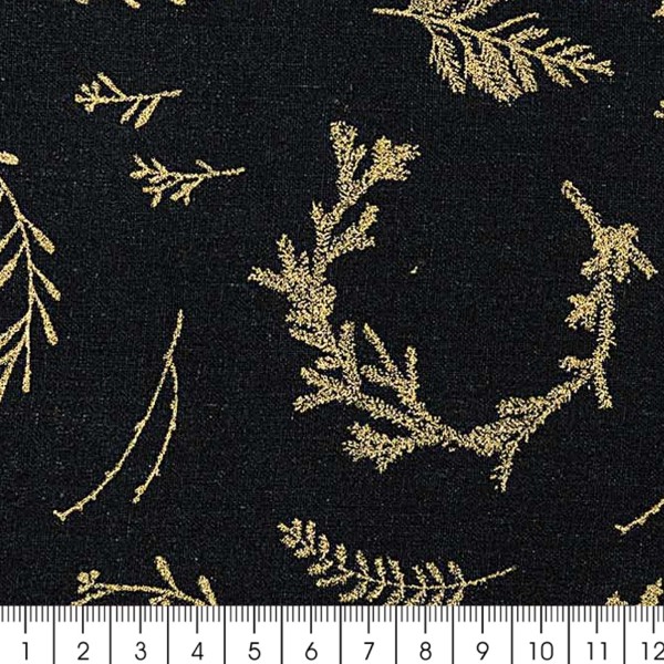 Tissu coton de Noël  - Couronnes dorées - Par 10 cm - Photo n°3