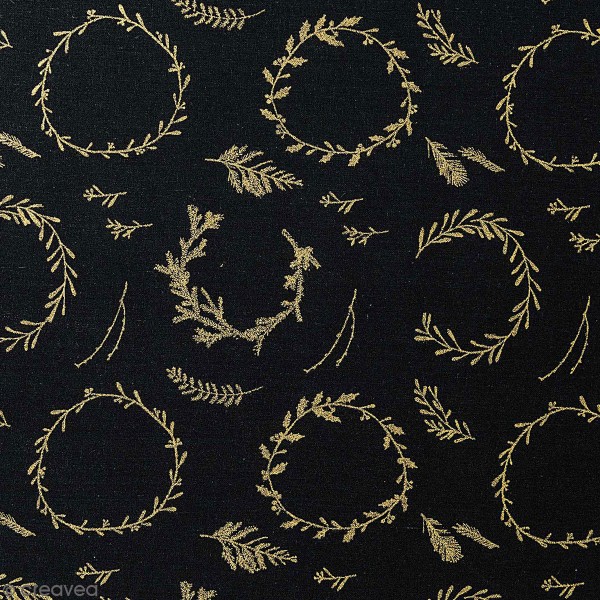 Tissu coton de Noël  - Couronnes dorées - Par 10 cm - Photo n°1