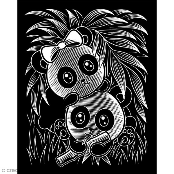 Carte à gratter Scraper Kawaii argentée - Pandas joueurs - 20 x 25 cm - Photo n°1