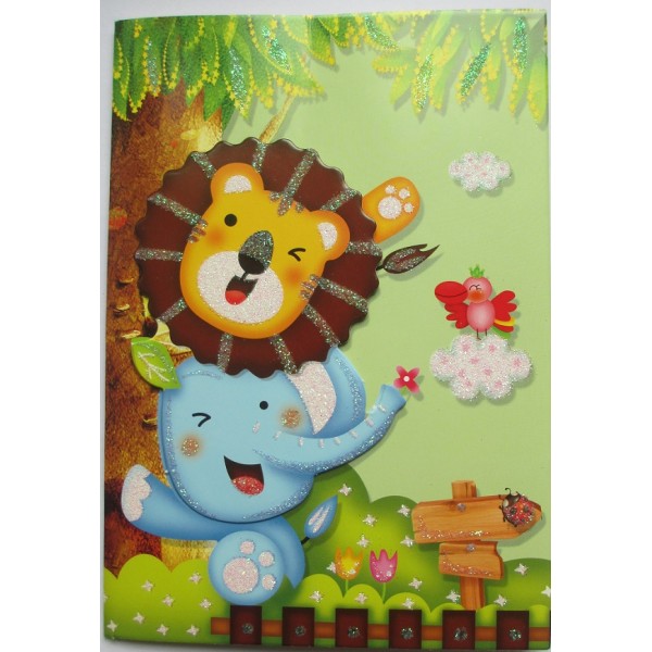 Carte Postale , Carte Anniversaire ,Festive 12x17cms Lion ,Éléphant - Photo n°1