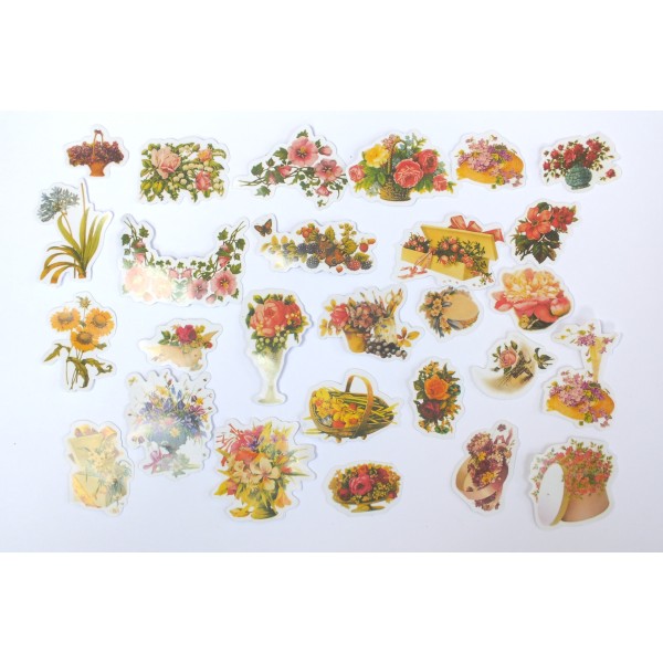LOT DE 25 stickers autocollants en quadrichromie thême Bouquets fleuris 20 à 50 mm - Photo n°1