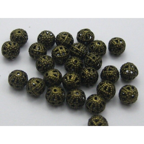 20 Perles 6mm Filigrane Bronze Rond Metal Charms - Photo n°2