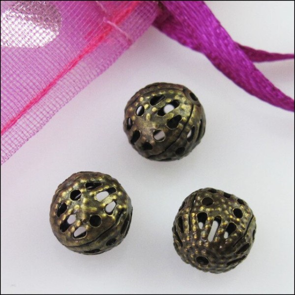 20 Perles 6mm Filigrane Bronze Rond Metal Charms - Photo n°1