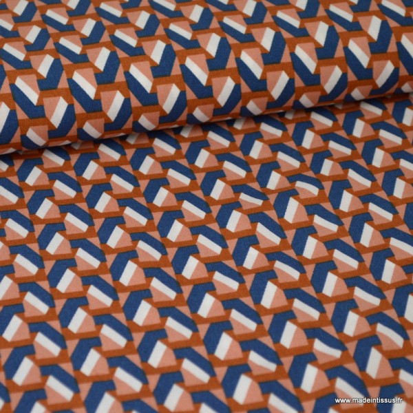 Tissu Viscose  imprimé motifs Graphic retro bleu - Photo n°1