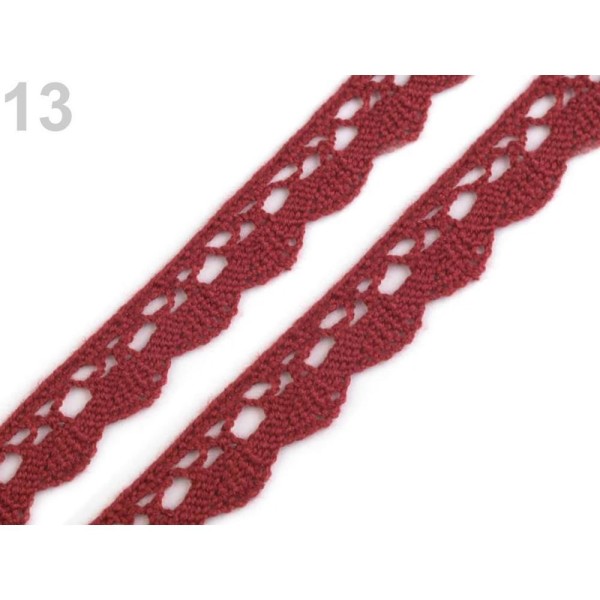 27m 13 Rouge Foncé Coton Dentelle Garniture Largeur 15mm, emballage de Cadeau, Crochet de Coton, Fab - Photo n°1