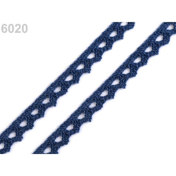 30m 6020 Bleu Coton Dentelle Garniture Largeur 8mm, Tissu de Coton, Coton, Crochet, Fabrication de C - Photo n°1