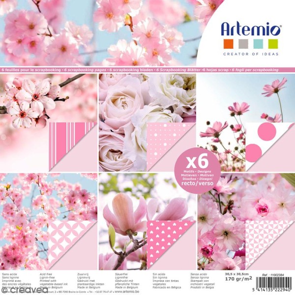 Papier scrapbooking Artemio - Rose fleurs - 30,5 x 30,5 cm - 6 feuilles - Photo n°1