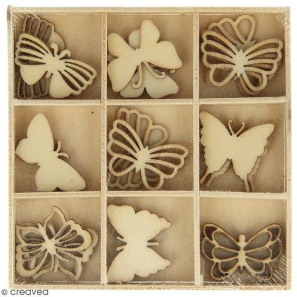 Set de mini silhouettes en bois - Papillons - 2,5 x 2 cm - 27 pcs - Photo n°1