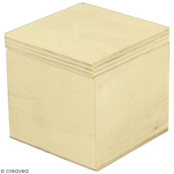 Petite boîte carrée en bois à décorer - 5 x 5 x 5 cm - Photo n°1