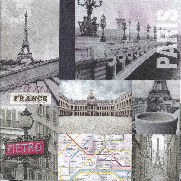 4 Serviettes en papier Symboles de Paris Format Lunch Decoupage Decopatch 75273 Nouveau - Photo n°2