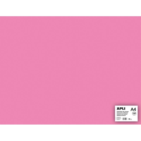 Carton couleur Rose A4 - APLI - 5 feuilles 180 Gr - Photo n°1