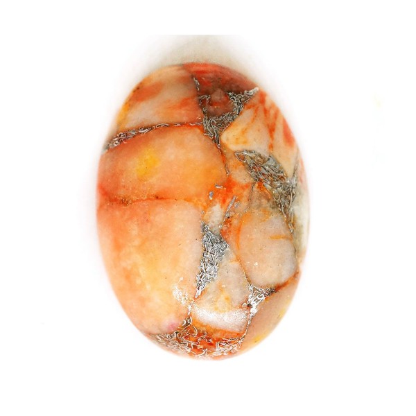 1pc Orange Argent de forme Ovale en forme de Dôme Impression Jaspe Naturel de pierres précieuses en - Photo n°1