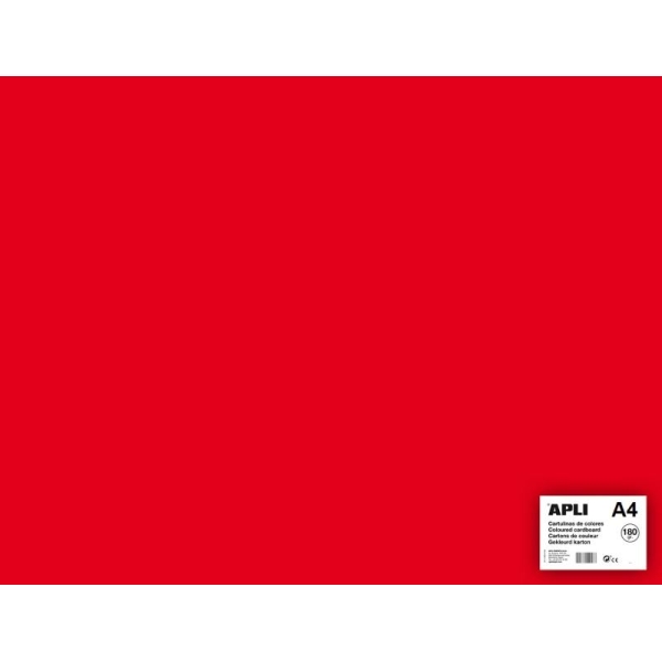 Carton couleur Rouge A4 - APLI - 5 feuilles 180 Gr - Photo n°1