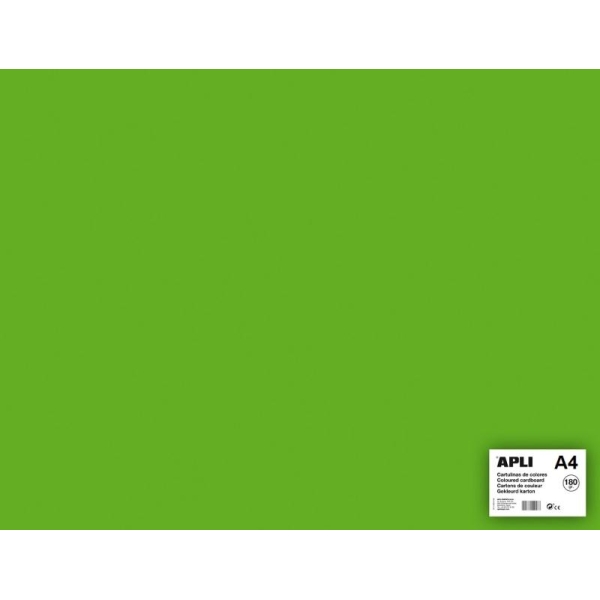 Carton couleur Vert Pré A4 - APLI - 5 feuilles 180 Gr - Photo n°1
