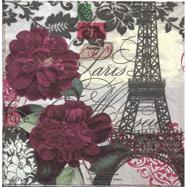 4 Serviettes en papier Paris Tour Eiffel Fleur Format Lunch Decoupage Decopatch Ti-Flair 373430 - Photo n°1