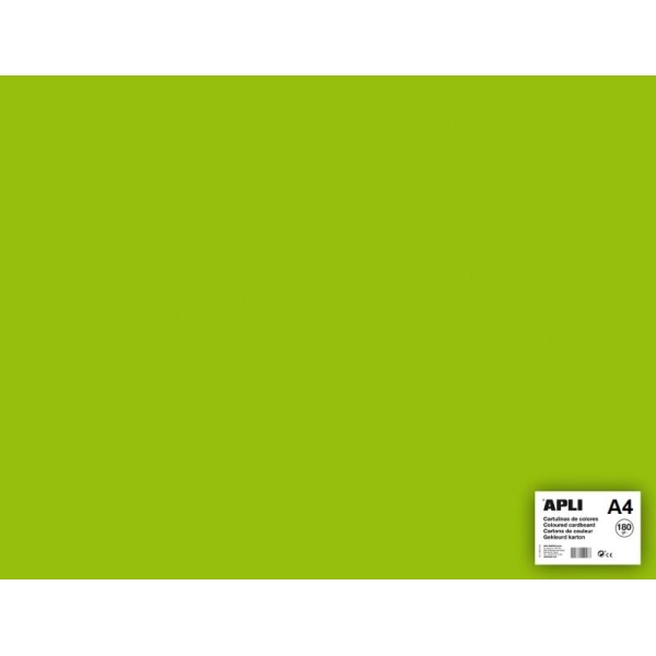 Carton couleur Vert Fluo A4 - APLI - 5 feuilles 180 Gr - Photo n°1