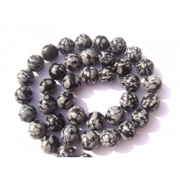 Obsidienne mouchetée ( Flocon de Neige ) : 5 perles 8 MM de diamètre - Photo n°1