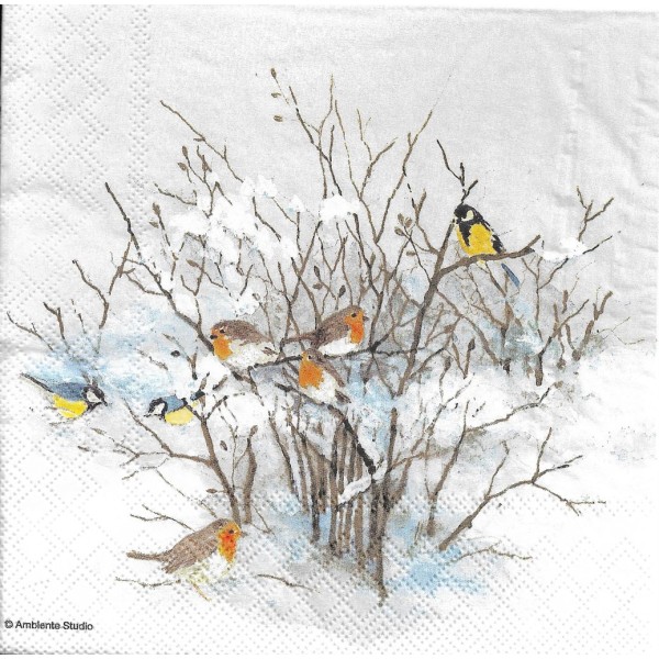 4 Serviettes en papier Oiseaux sur des branches Format Lunch Decoupage Decopatch 33313405 Ambiente - Photo n°1