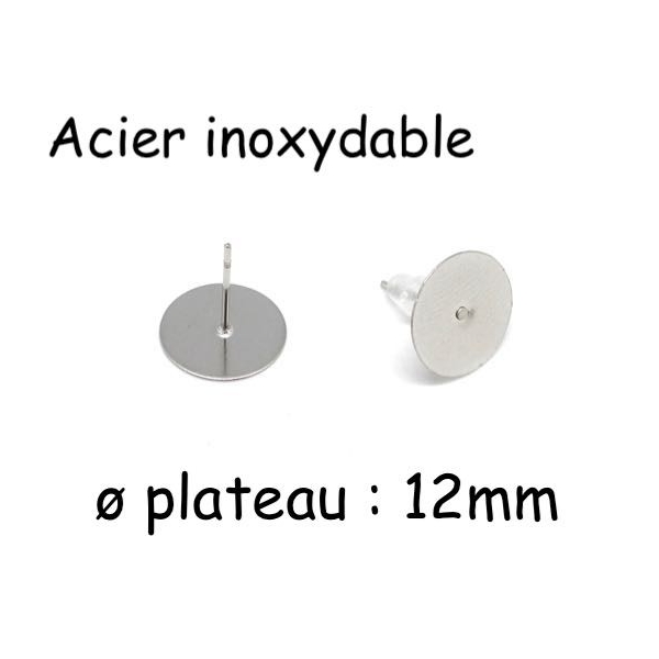 10 Supports Plateau Puce De 12mm Pour Boucles D'oreilles En Acier Inoxydable Argenté - Photo n°1