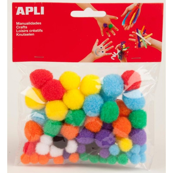 Pompons multicolores vifs APLI - 78 pcs - Photo n°1