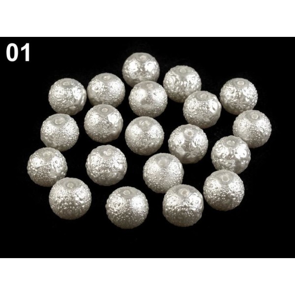 20pc 01 Blanc Rond Verre Perles Imitation Perles de Ø10mm Stardust, de Perles de Mariage, Perle de F - Photo n°1