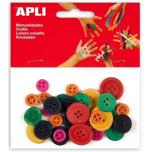 Boutons en bois multicolore - APLI - 30 pcs - Photo n°1