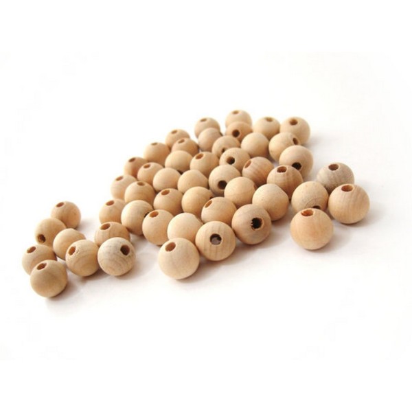 50 Perles en bois 10mm couleur Naturel creation colier, bijoux - Photo n°2