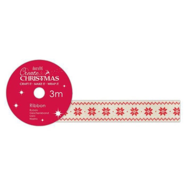 Ruban de Coton Crème Avec des Modèles de Noël (3 m), Frontière de Dentelle, Docrafts, les Rubans, de - Photo n°1