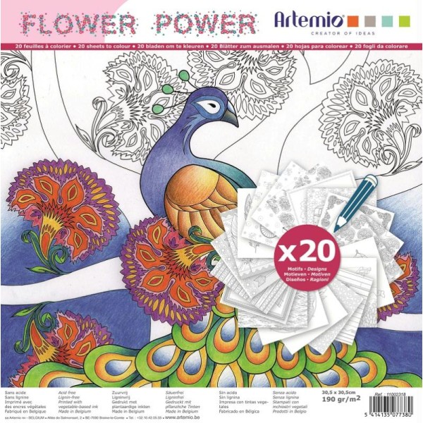 Cahier de coloriage Color Therapy - Flower Power - Artemio - 30,5 x 30,5 cm - Photo n°1