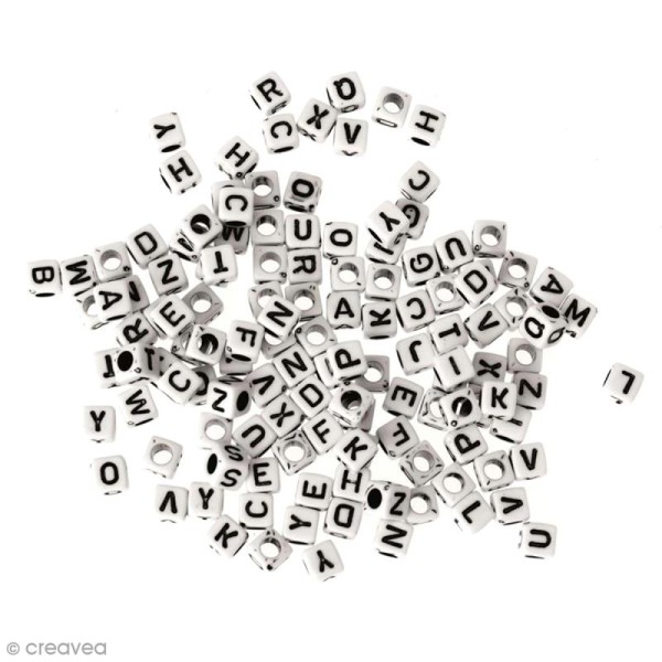 Perles Alphabet noir et blanc carrées 6 mm - 200 pcs environ - Photo n°1