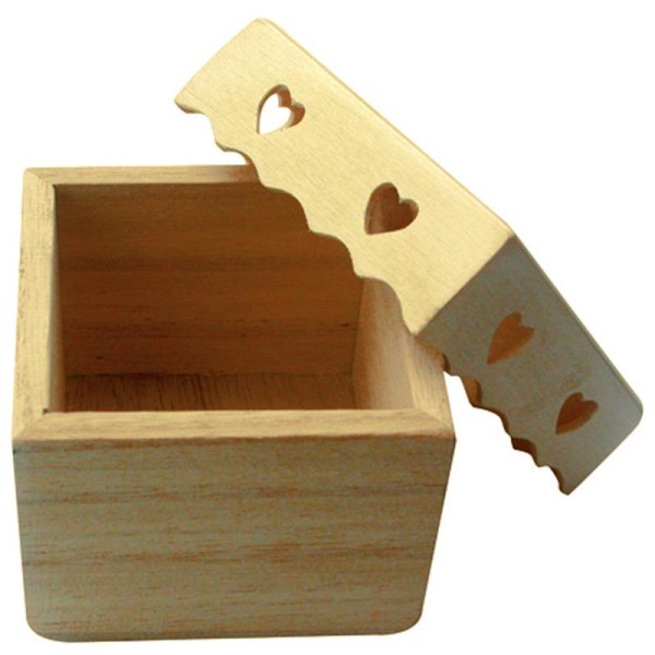 Boite carré avec coeurs en bois 6,5 cm - Photo n°1
