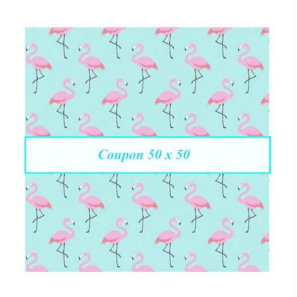 Coupon tissu Flamingo - flamants roses fond turquoise - 50 x 50 cm - Photo n°1