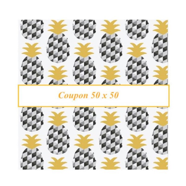 Coupon tissu mini ananas jaune gris noir - 50 x 50 cm - Photo n°1