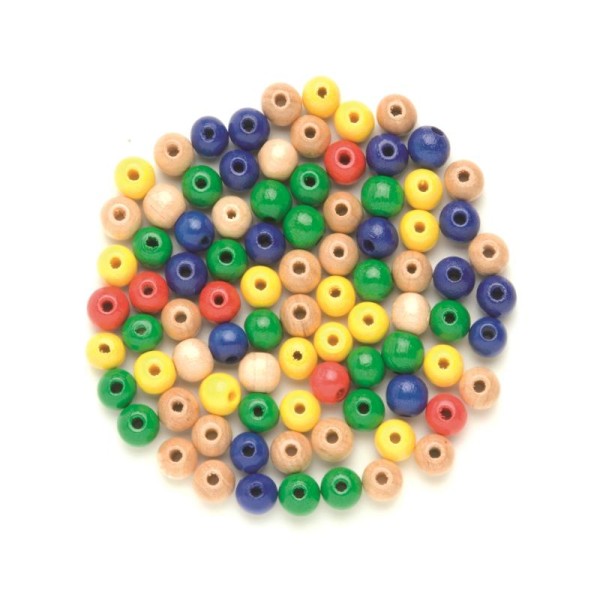 Assortiment de perles rondes en bois multicolores - 4 mm - 155 pcs - Photo n°1
