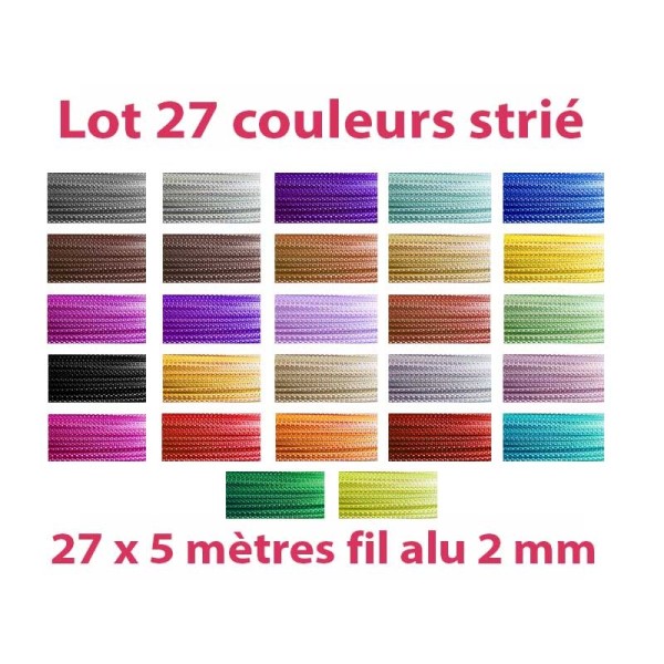 Lot 27 couleurs x 5 mètres de fil aluminium strié 2mm - Photo n°1