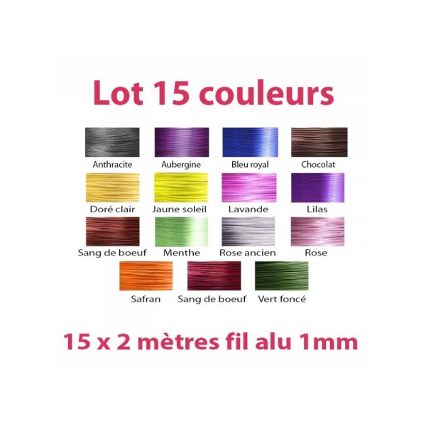 Lot 15 couleurs x 2 mètres de fil aluminium 1mm - Photo n°1