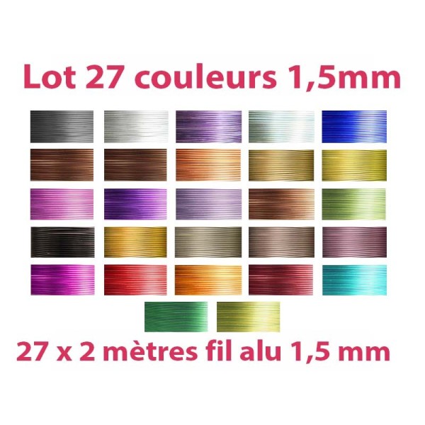 Lot 27 couleurs x 2 mètres de fil aluminium 1,5mm - Photo n°1