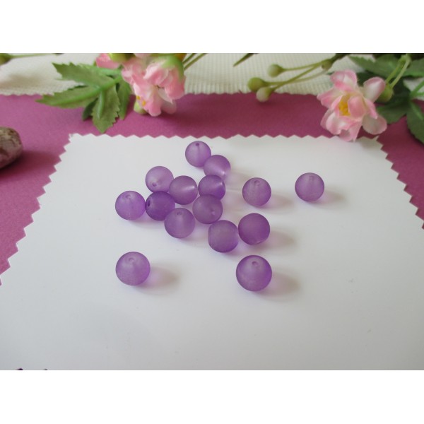Perles en verre dépoli 8 mm violet x 20 - Photo n°1