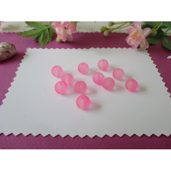 Perles en verre dépoli 8 mm rose x 20 - Photo n°1