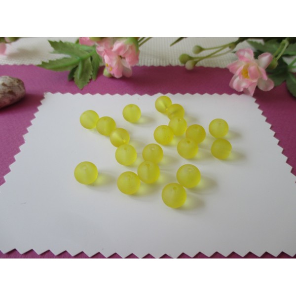 Perles en verre dépoli 8 mm  jaune x 20 - Photo n°1