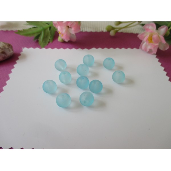 Perles en verre dépoli 8 mm bleu ciel x 20 - Photo n°1