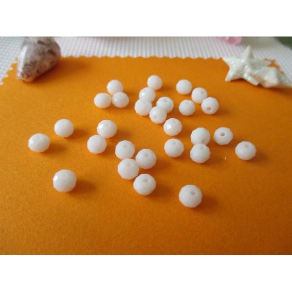 Perles en verre à facette 6 x 4 mm blanche x 25 - Photo n°1