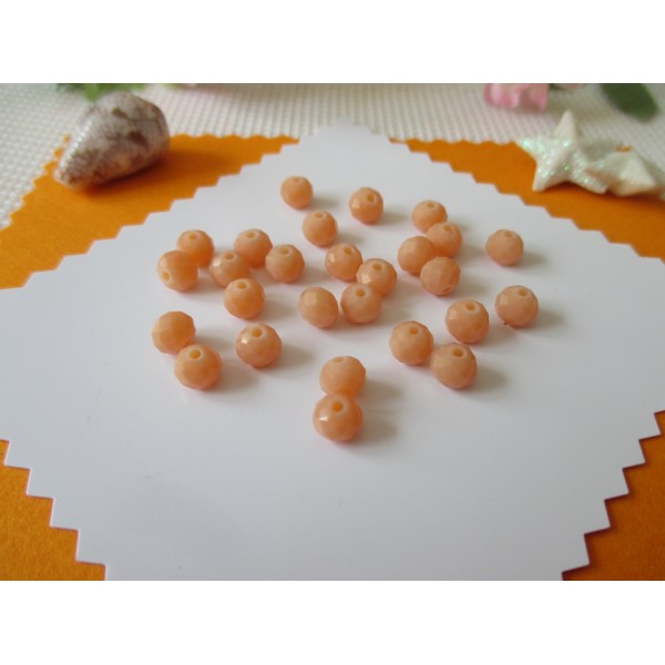 Perles en verre à facette 6 x 4 mm saumon x 25 - Photo n°1