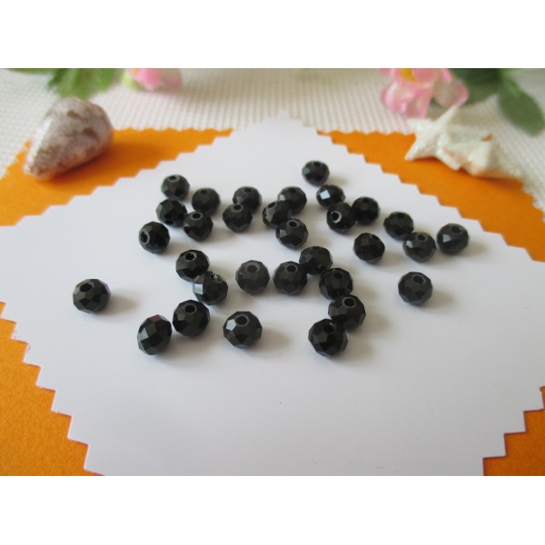 Perles en verre à facette 6 x 4 mm noire x 25 - Photo n°1