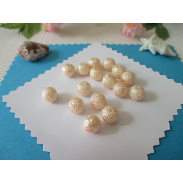 Perles en verre 8 mm granuleuse rose orangé pale x 10 - Photo n°1