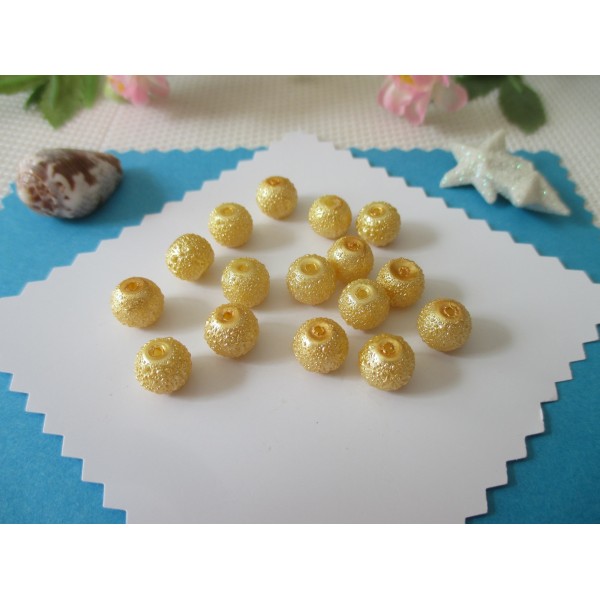 Perles en verre 8 mm granuleuse jaune orangé x 10 - Photo n°1