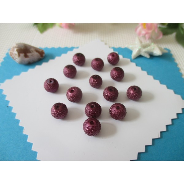 Perles en verre 8 mm granuleuse violet x 10 - Photo n°1