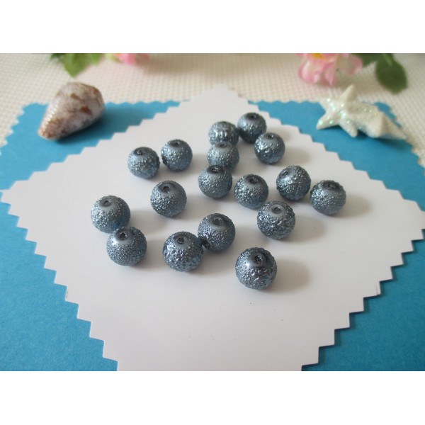 Perles en verre 8 mm granuleuse gris bleu x 10 - Photo n°1