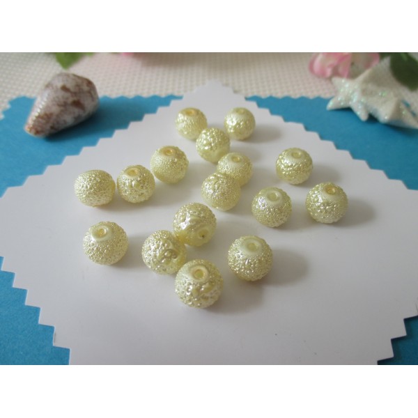 Perles en verre 8 mm granuleuse beige x 10 - Photo n°1