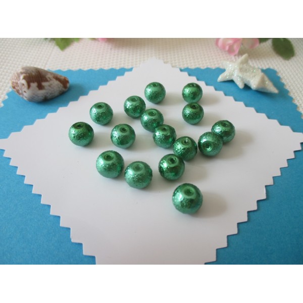 Perles en verre 8 mm granuleuse verte x 10 - Photo n°1